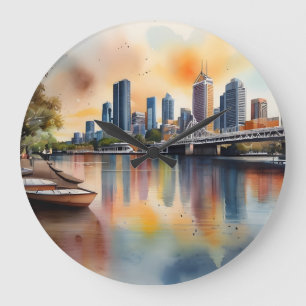 Brisbane watercolor art large clock