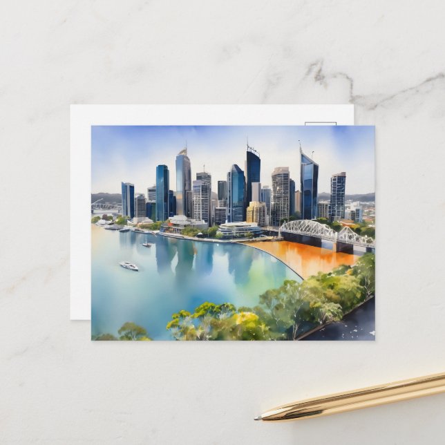Brisbane watercolor art postcard (Front/Back In Situ)