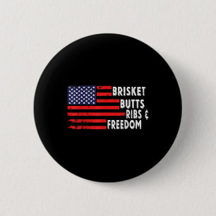 Brisket Butts Ribs And Freedom Bbq American Flag _ 2 Inch Round Button