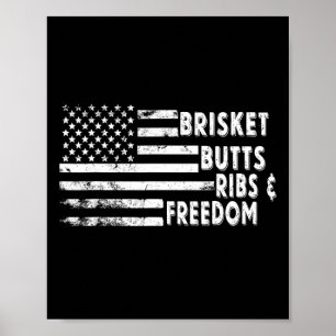 Brisket Butts Ribs And Freedom Bbq American Flag Poster