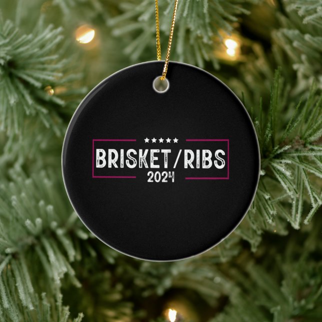 Brisket Ribs 2024 BBQ Barbecue Political Election Ceramic Ornament (Tree)