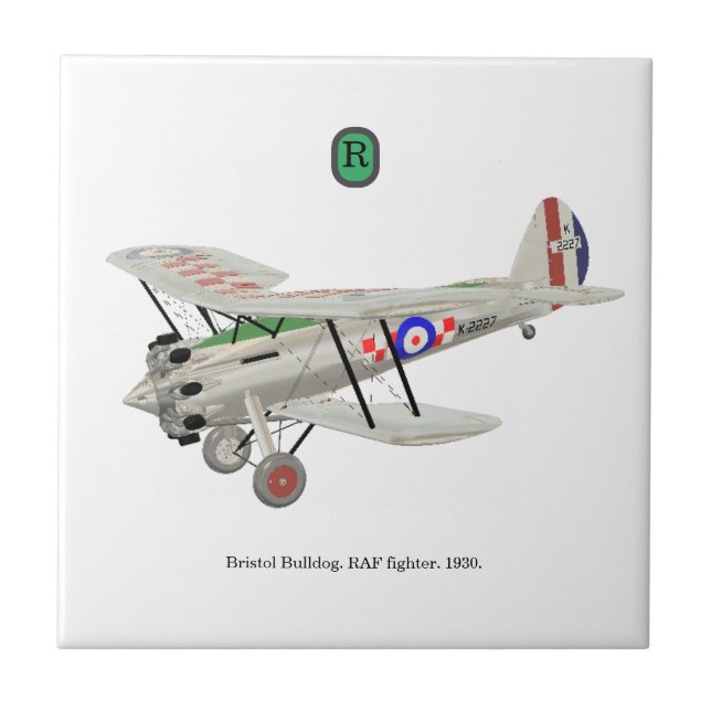 Bristol Bulldog, biplane, with monogram, Tile (Front)
