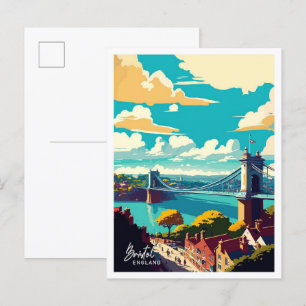 Bristol England Art Travel Vintage illustration Postcard