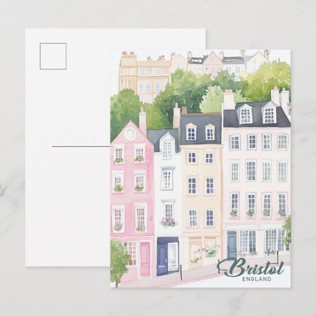 Bristol England Gouache Paint Illustration Travel Postcard (Front/Back)