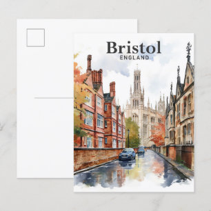 Bristol England Watercolor Painting Travel Postcard