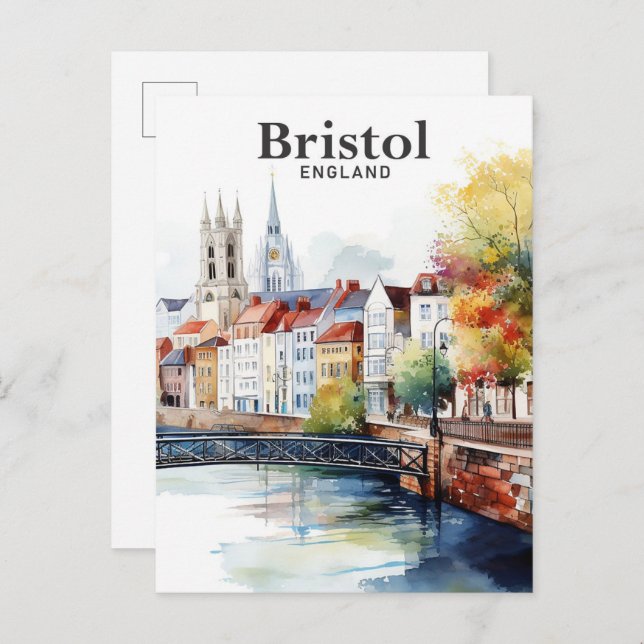 Bristol England Watercolor Painting Travel Postcard (Front/Back)
