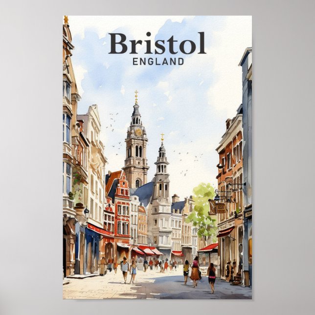 Bristol England Watercolor Painting Travel Poster (Front)