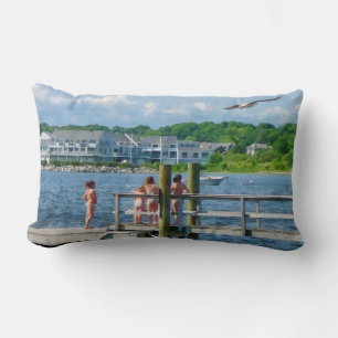 Bristol RI - Little Girls Watching Seagulls Lumbar Pillow