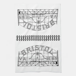 Bristol Slogan Sign with Tracks on white Kitchen Towel