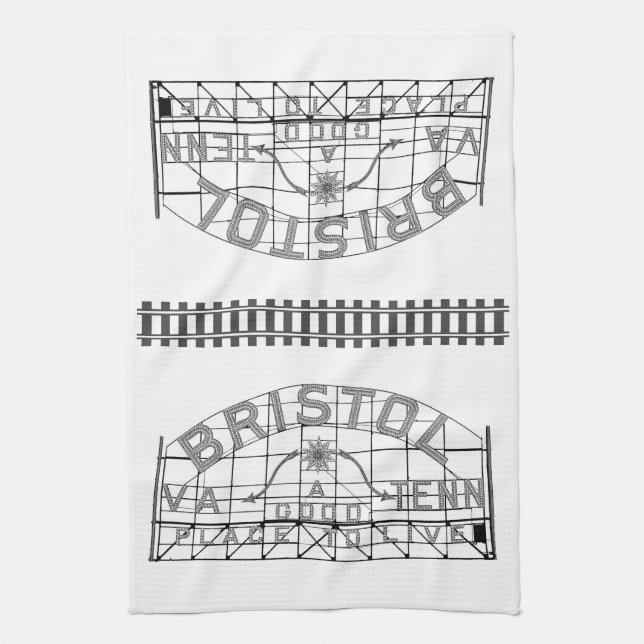 Bristol Slogan Sign with Tracks on white Kitchen Towel (Vertical)