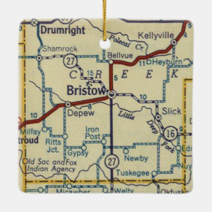 Bristow Oklahoma Retro Map Ceramic Ornament