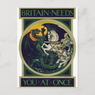 Britain Needs You at Once – St. George Vintage Art Holiday Postcard