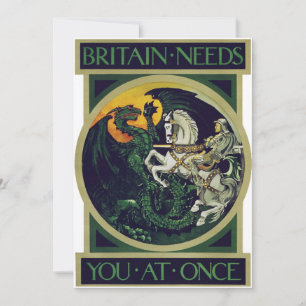 Britain Needs You at Once – St. George Vintage Art Thank You Card