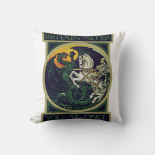 Britain Needs You at Once – St. George Vintage Art Throw Pillow