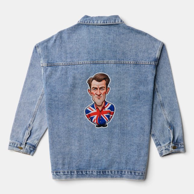Britain Uk Man Caricature With Union Jack Flag Denim Jacket (Back)