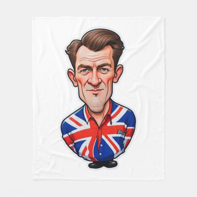 Britain Uk Man Caricature With Union Jack Flag Fleece Blanket (Front)