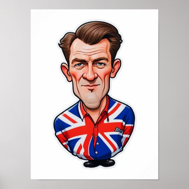 Britain Uk Man Caricature With Union Jack Flag Poster (Front)