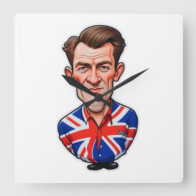 Britain Uk Man Caricature With Union Jack Flag Square Wall Clock (Front)