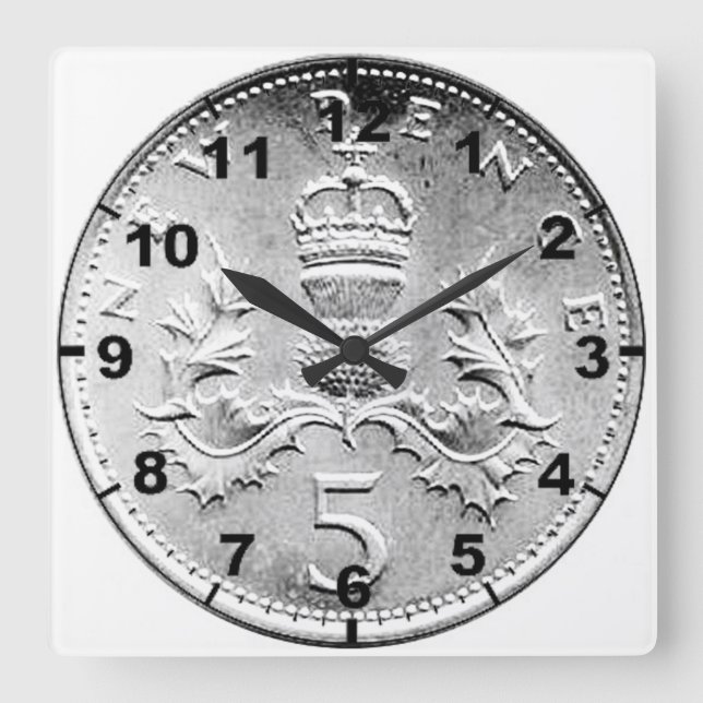 "British 5p Coin" design wall clocks (Front)