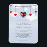 British American Flags Wedding Invitation Magnet<br><div class="desc">For the British American couple this wedding invitation is ideal With hearts suspended on a line,  the centre heart has a combination of the American flag and the British flag in the shape of a heart. 

The text below is customized by you.</div>