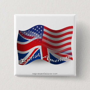 British-American Waving Flag 2 Inch Square Button
