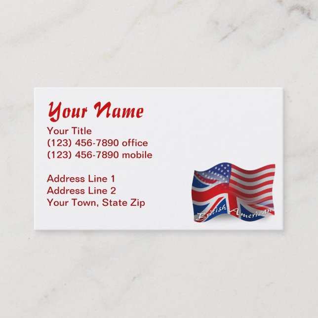 British-American Waving Flag Business Card (Front)