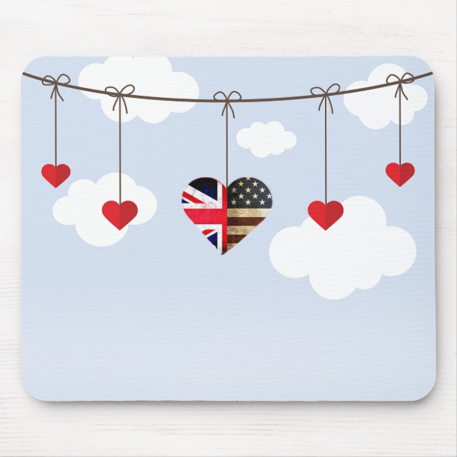 British and American flag royal wedding hearts Mouse Pad (Front)