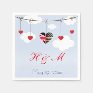 British and American Flags hearts Wedding Napkin