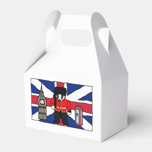 British Badger Cartoon with Big Ben and Flag Favor Box (Front Side)