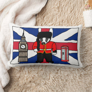 British Badger Cartoon with Big Ben and Flag Lumbar Pillow