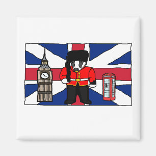British Badger Cartoon with Big Ben and Flag Magnet