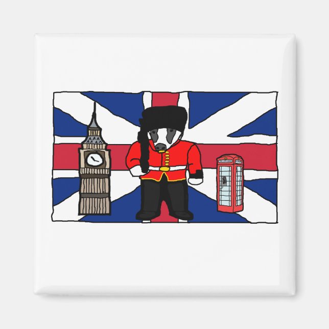British Badger Cartoon with Big Ben and Flag Magnet (Front)