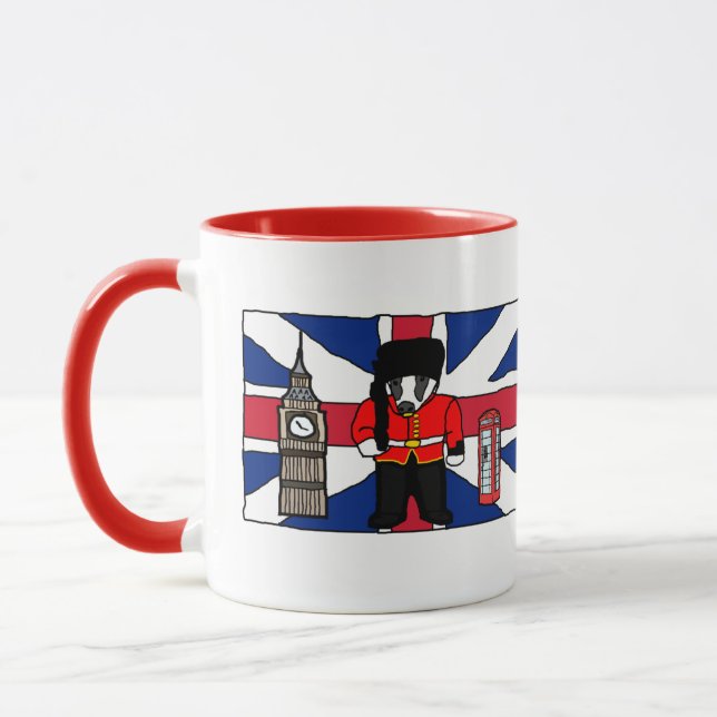 British Badger Cartoon with Big Ben and Flag Mug (Left)