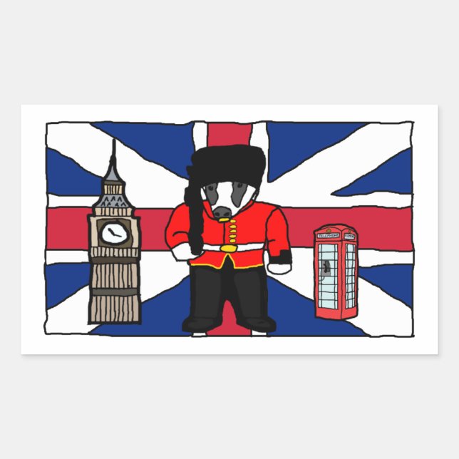 British Badger Cartoon with Big Ben and Flag Sticker (Front)
