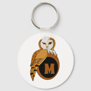 British Barn Owl Mother Nesting on a Monogram Egg Keychain