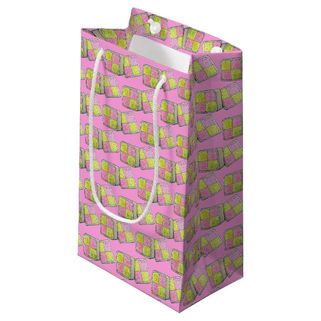 British Battenberg Marzipan Sponge Cake Bakery Small Gift Bag (Front Angled)