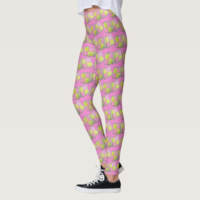 British Battenberg Marzipan Sponge Cake UK Food Leggings (Left)