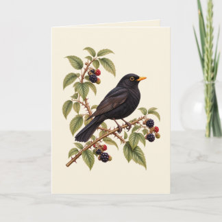 British Blackbird on Blackberry Branch Botanical Card