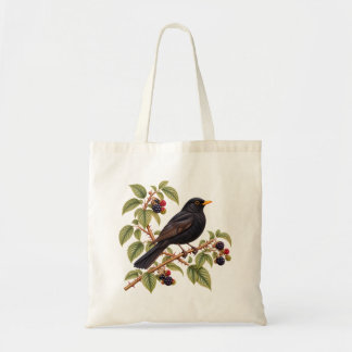 British Blackbird on Blackberry Branch Botanical Tote Bag