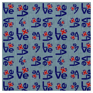 British Blue LOVE Tiled UK Heart Flag Fabric