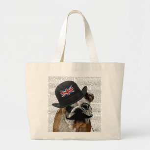 British Bulldog and Bowler Hat Large Tote Bag