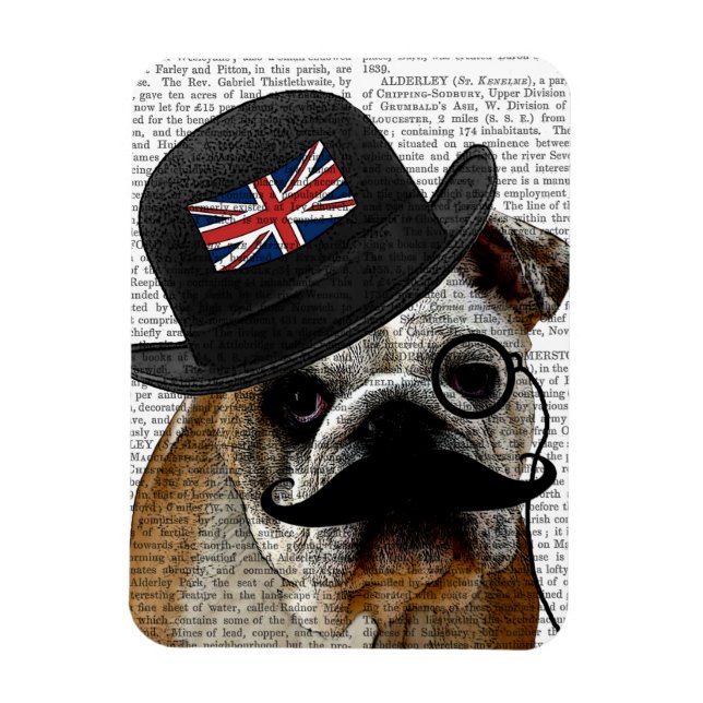 British Bulldog and Bowler Hat Magnet (Vertical)