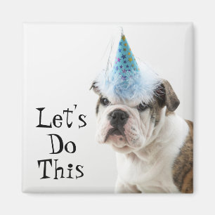 British Bulldog Puppy Wearing A Party Hat Magnet