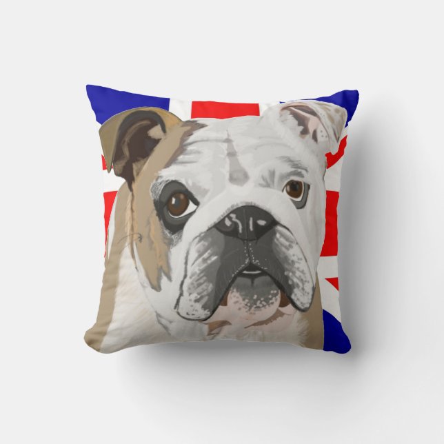 British Bulldog with Union Jack Redesigned Throw Pillow (Front)
