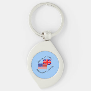British by Birth American by Choice Black Text Keychain