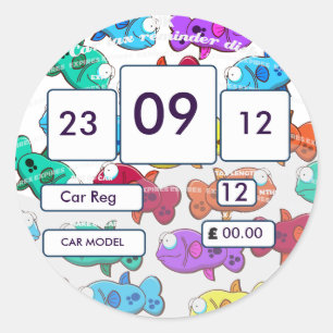 British Car Tax Reminder Sticker Cartoon Fish