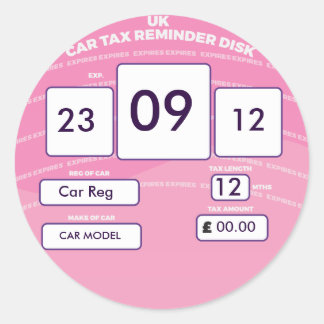 British Car Tax Reminder Sticker Pink