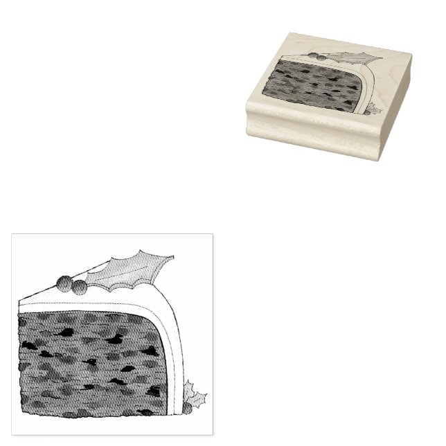 British Christmas Cake Slice Festive Holiday Food Rubber Stamp (Stamped)
