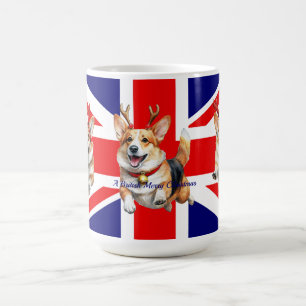British Christmas Corgis with Reindeer antlers  Coffee Mug