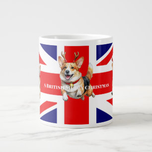 British Christmas Corgis with Reindeer antlers Large Coffee Mug
